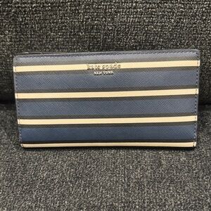Kate Spade Navy Black and Cream Striped Cameron Wristlet Sapiono Leather